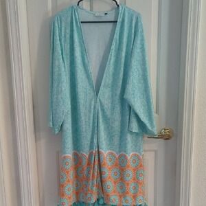 Cabana Life Aqua and White Patterned Top